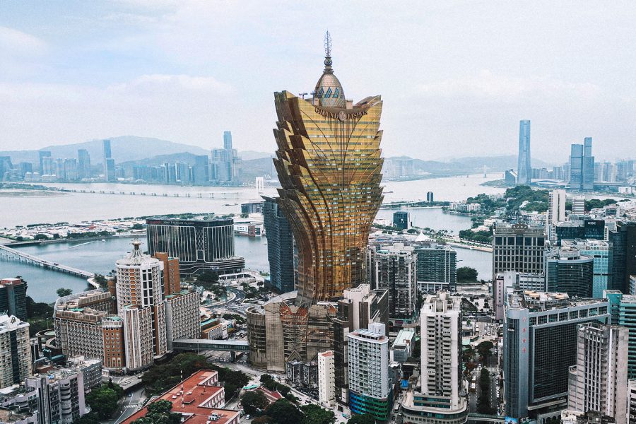 A wide shot of Macao’s city centre, featuring the Grand Lisboa